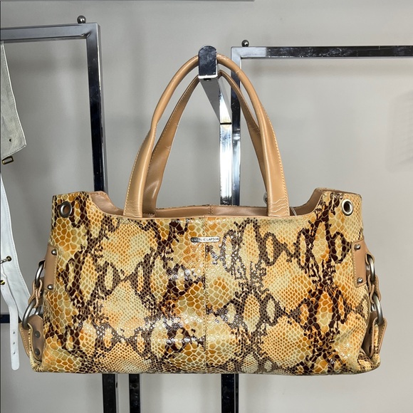 Charlie Lapson Snake Print Shoulder Bag in Brown and Tan - Picture 1 of 1